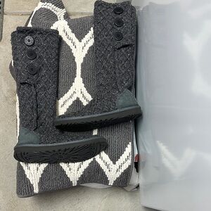 UGG Charcoal Gray Knit Button Tall Booties